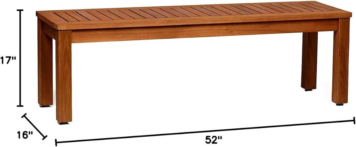 The bench measures 52 inches long, 16 inches deep and 17 inches high